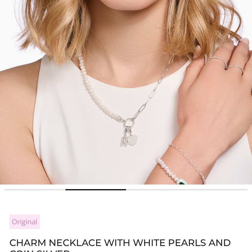 Thomas Sabo Silver and White Pearl charm Necklace + 1 charm